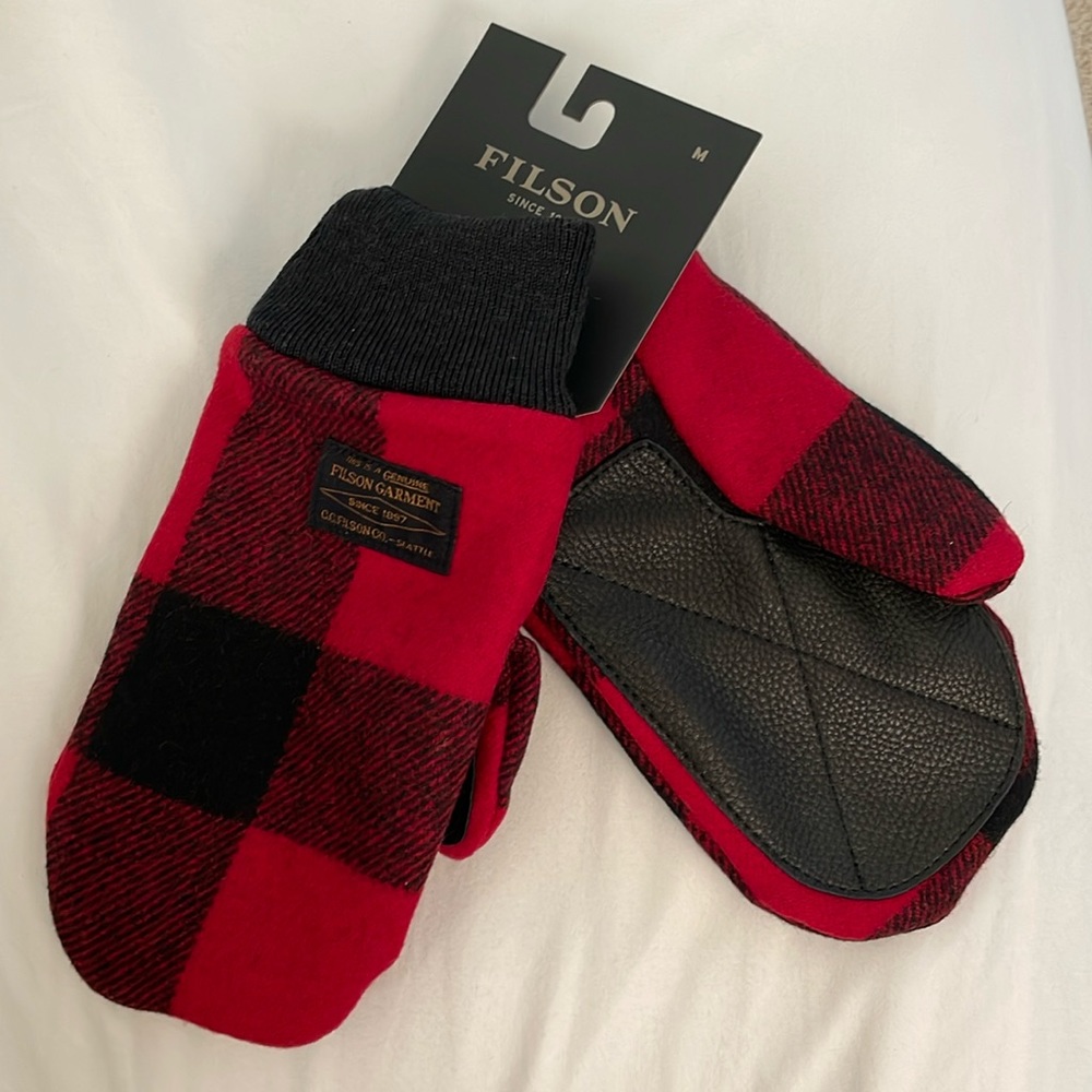 Filson Leather Palm Mackinaw Wool Plaid Mittens